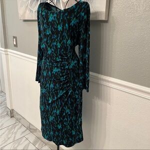 Dana Buchman Black and Teal Patterned Dress